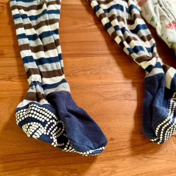 Set of 2 - BURT’S BEES 100% Organic Cotton Footed Pajamas, Navy Stripe/Mushrooms - Picture 3 of 4